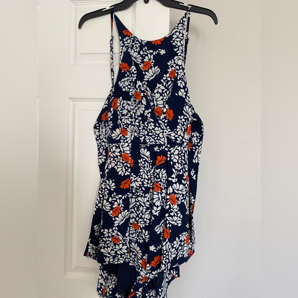 Blue floral sleeveless romper